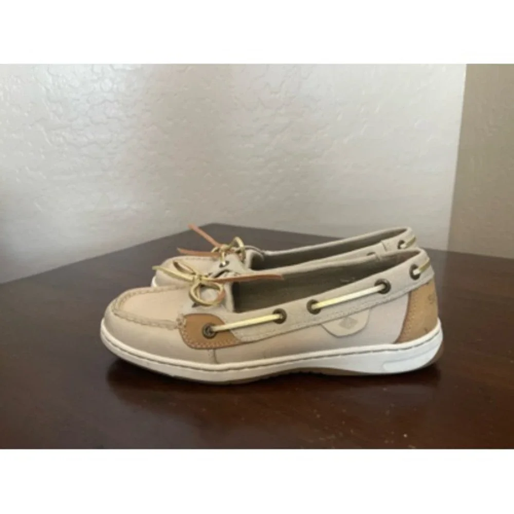 Sperry Top-Sider Womens Boat Shoes Beige Brown Leather Memory Foam Bow 6.5 M